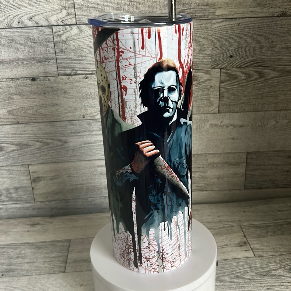 Horror Movie Themed Tumbler with Straw